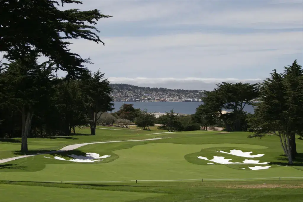 Fairways carved from former Fort Ord military land — the history is in the terrain.