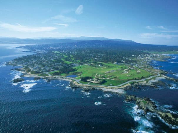 The front nine at Pacific Grove — wooded, sheltered Pacific Grove corridors before the layout opens to the coast.