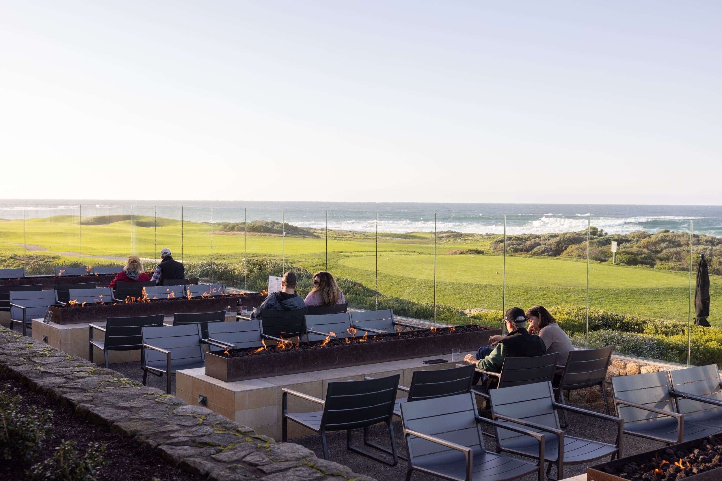 Sticks restaurant exterior fire pits, The Lodge at Pebble Beach™, Pebble Beach, CA